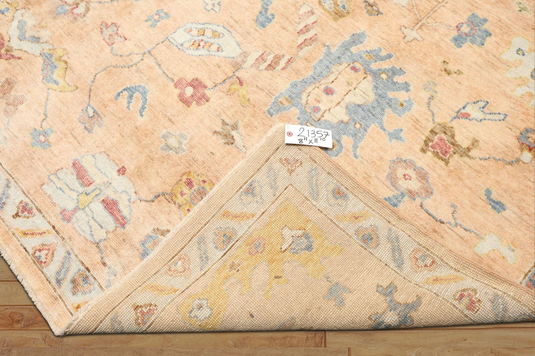 9x12 Blush, Aqua, Gold Color Hand Knotted Oushak Wool Traditional Oriental Rug