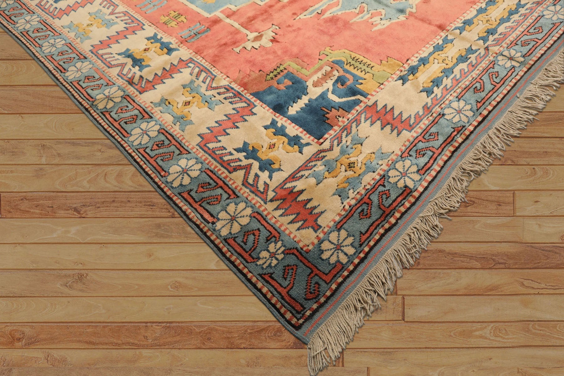 7x9 Rose, Aqua, Ivory Color Hand Knotted Turkish Sultanhan Wool Traditional Oriental Rug