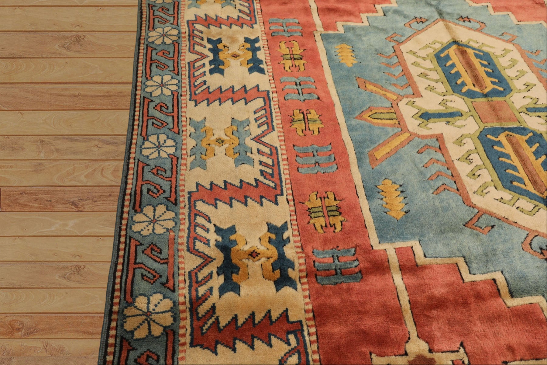 7x9 Rose, Aqua, Ivory Color Hand Knotted Turkish Sultanhan Wool Traditional Oriental Rug