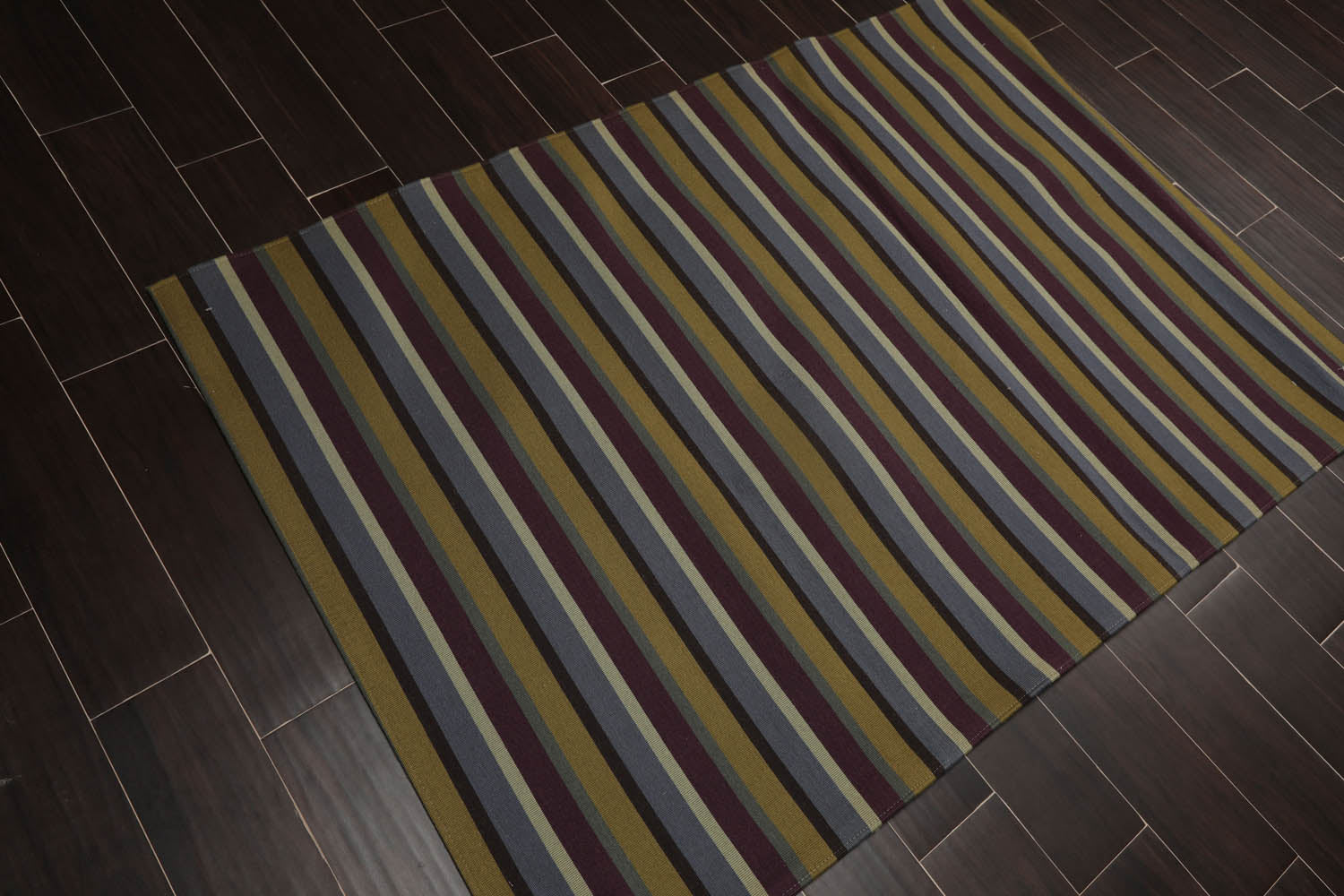 4x6 Blue, Mustard, Purple Color Machine Made Striped 100% Wool Contemporary Oriental Rug