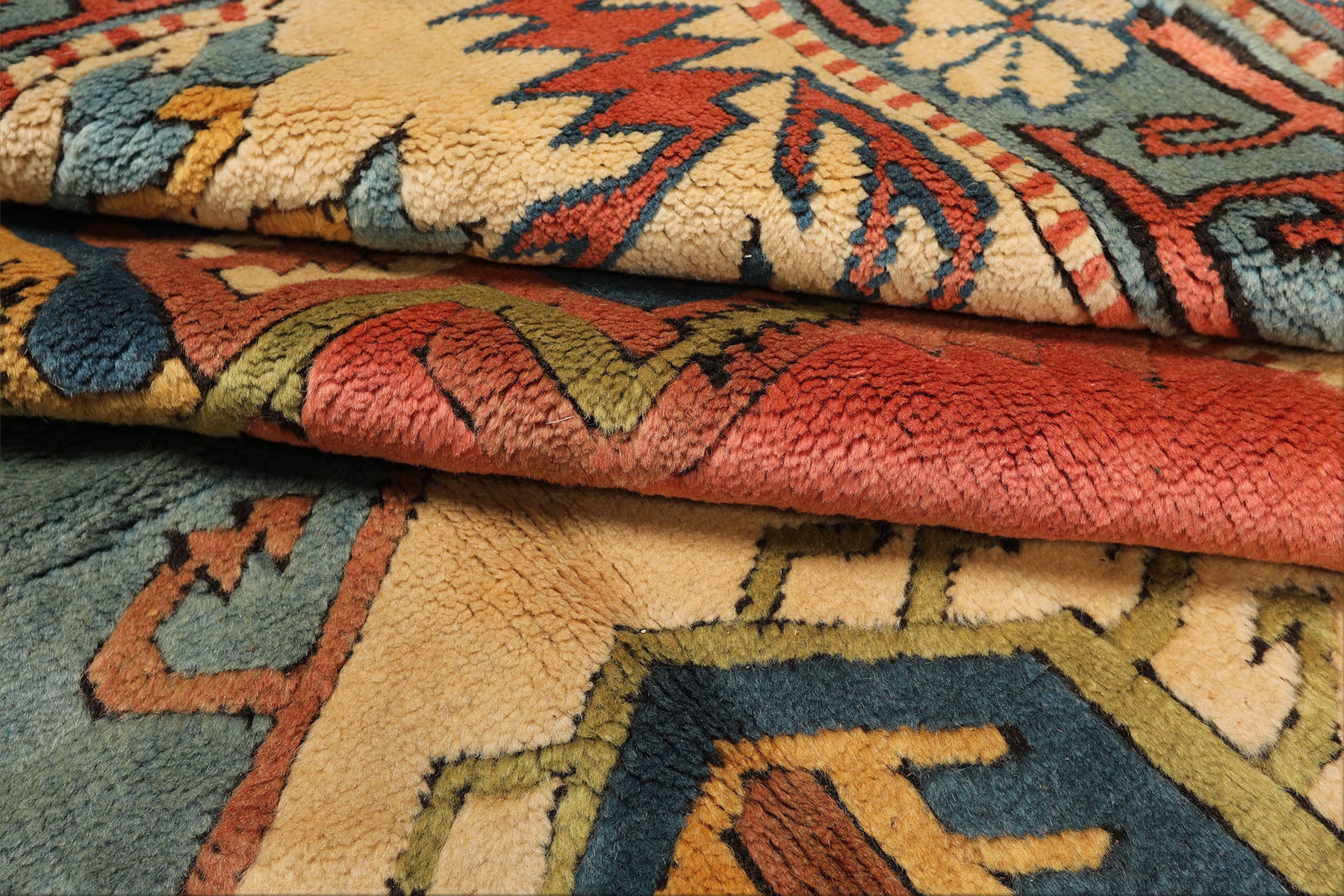 7x9 Rose, Aqua, Ivory Color Hand Knotted Turkish Sultanhan Wool Traditional Oriental Rug