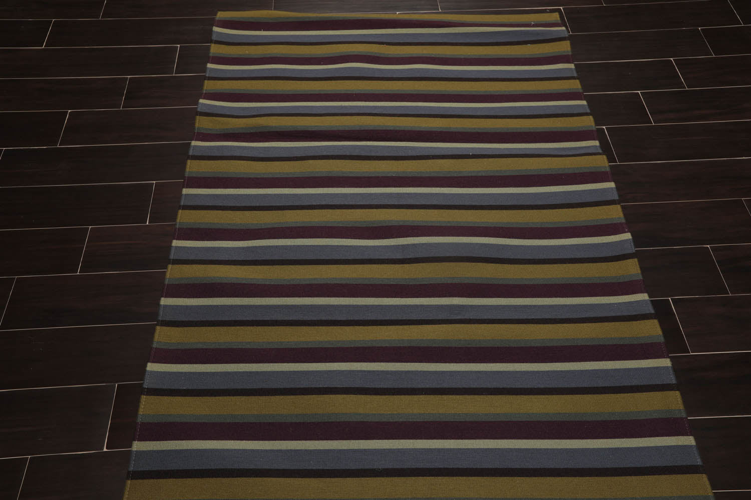 4x6 Blue, Mustard, Purple Color Machine Made Striped 100% Wool Contemporary Oriental Rug