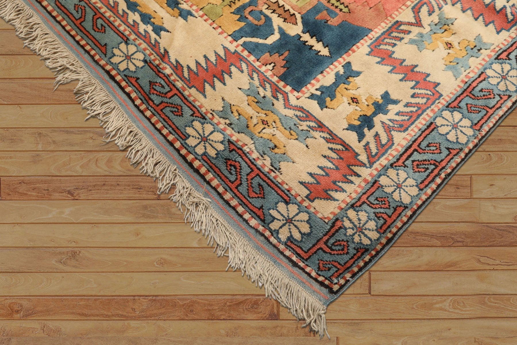 7x9 Rose, Aqua, Ivory Color Hand Knotted Turkish Sultanhan Wool Traditional Oriental Rug