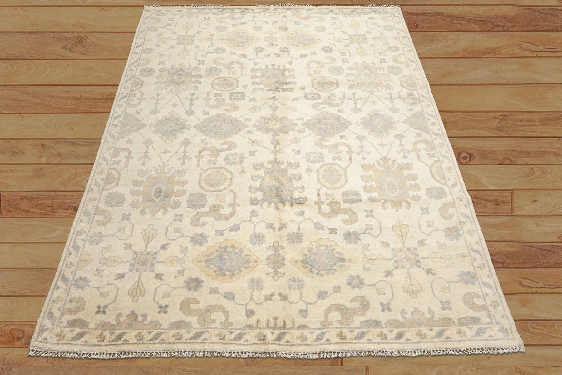 8x10 Ivory, Gray, Tan Color Hand Knotted Oushak Wool Traditional Oriental Rug