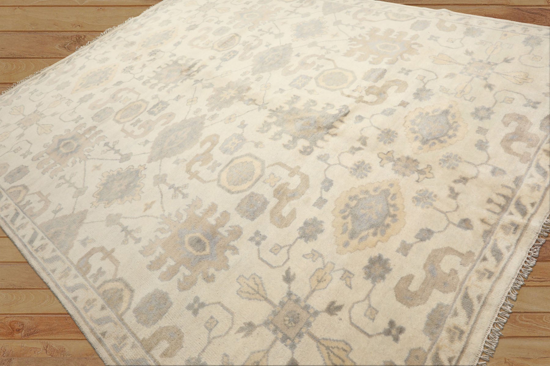 8x10 Ivory, Gray, Tan Color Hand Knotted Oushak Wool Traditional Oriental Rug
