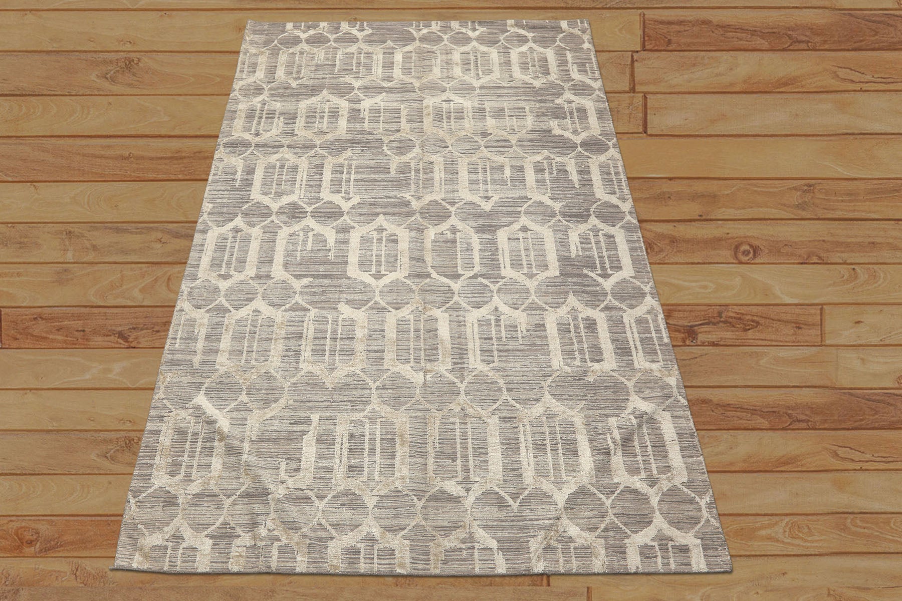 6x9 Gray, Silver, Color Hand Woven Flatweave Wool & Bamboo Silk Modern & Contemporary Oriental Rug