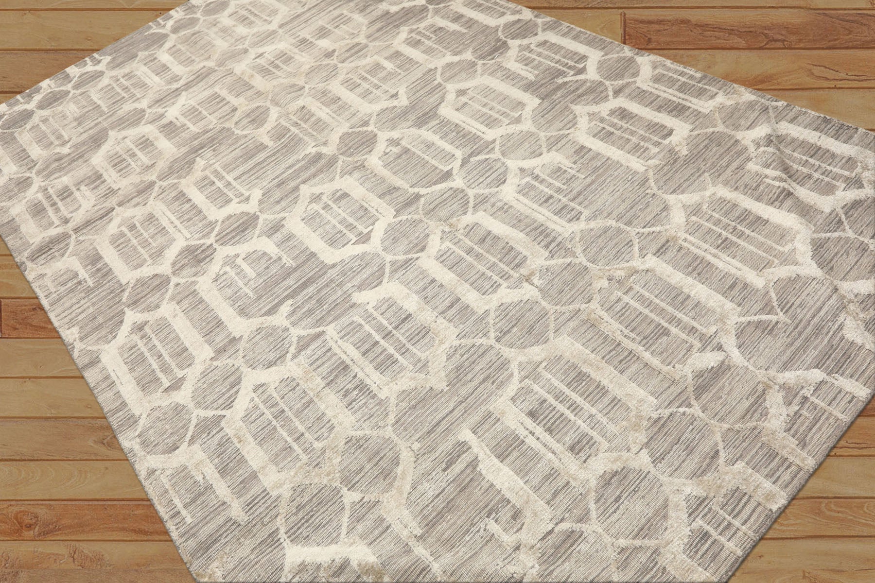 6x9 Gray, Silver, Color Hand Woven Flatweave Wool & Bamboo Silk Modern & Contemporary Oriental Rug