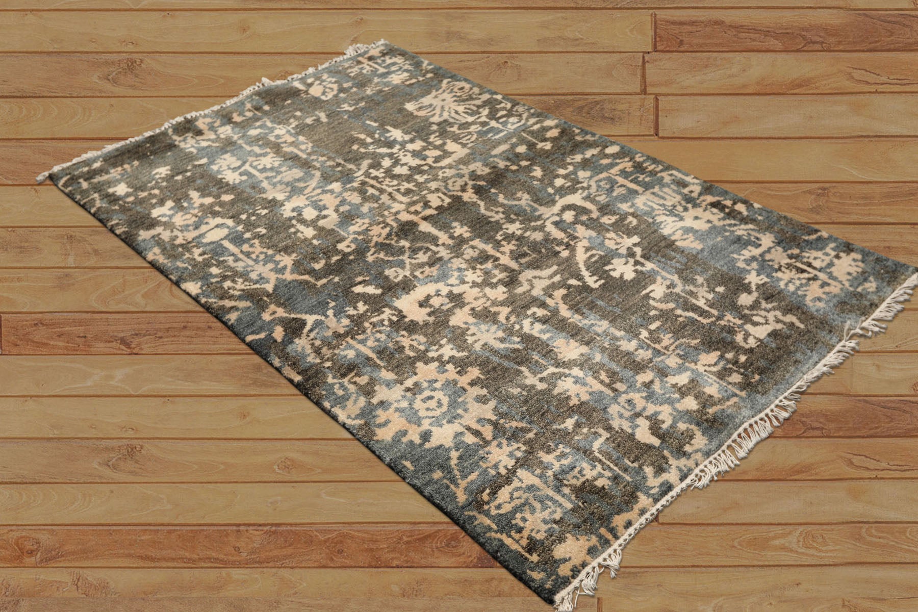 4x6 Olive, Green, Teal Color Hand Knotted Tibetan Wool Modern & Contemporary Oriental Rug