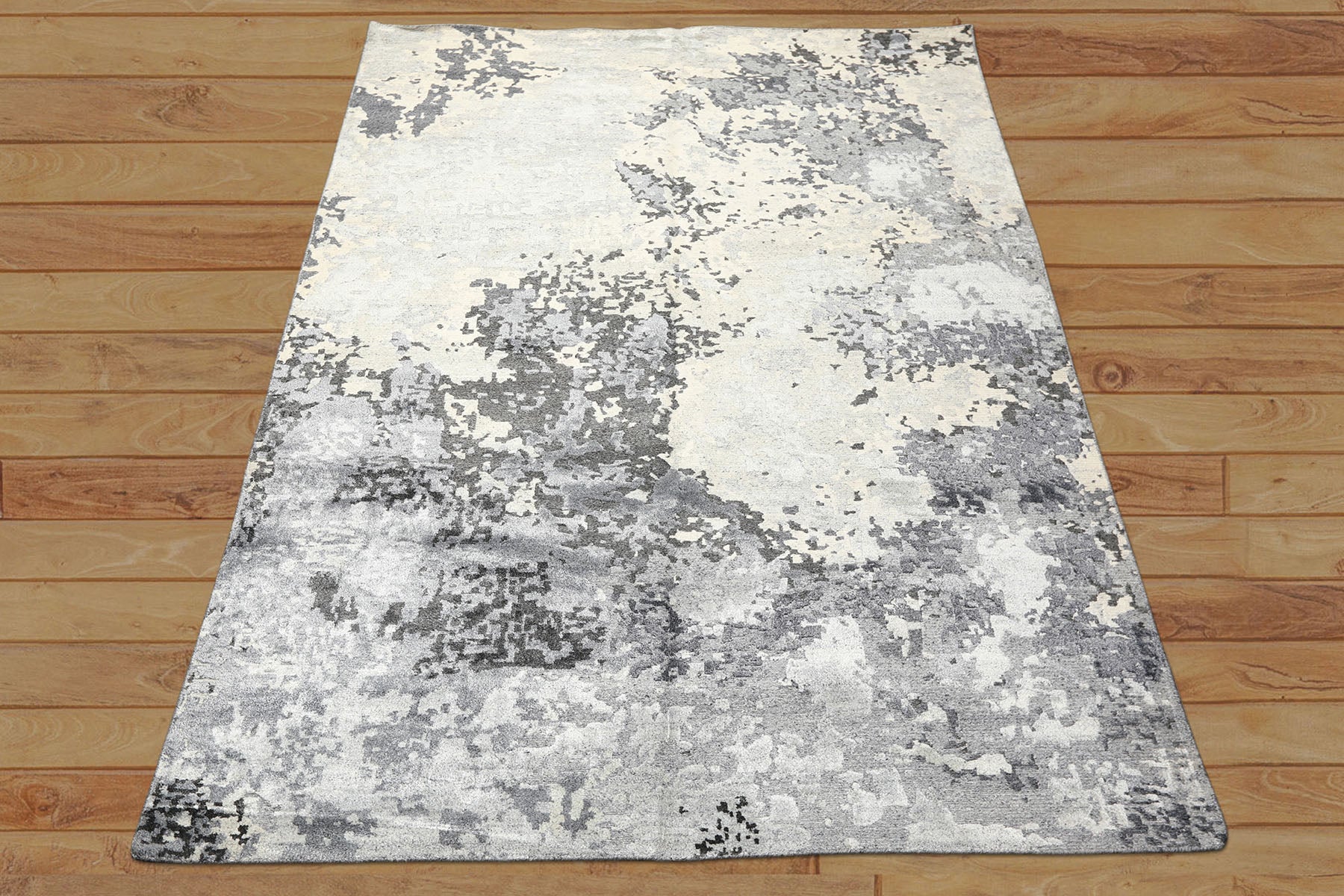6x9 Ivory, Gray, Graphite Color Hand Knotted Sherpa Wool & Bamboo Silk Modern & Contemporary Oriental Rug