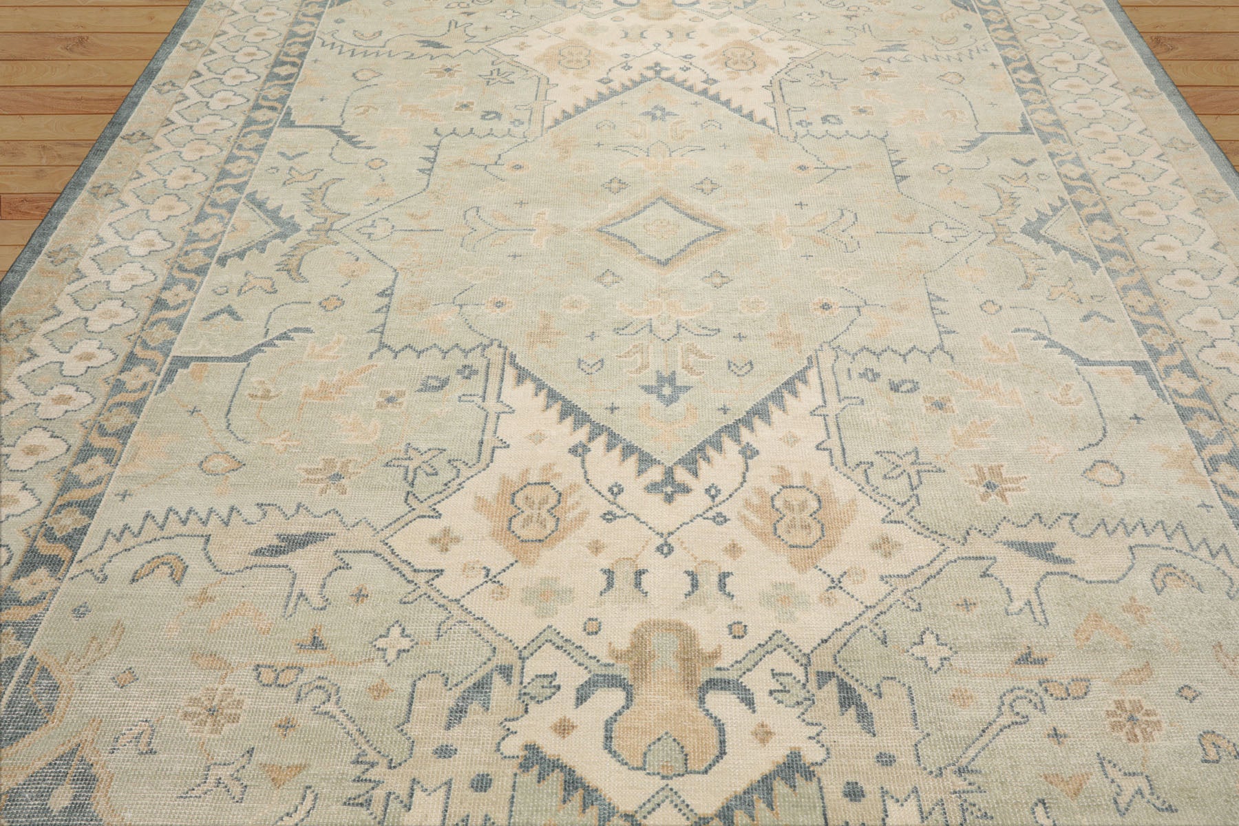 LoomBloom Multi Size Mint Wool Hand Knotted Oushak Traditional Oriental Rug