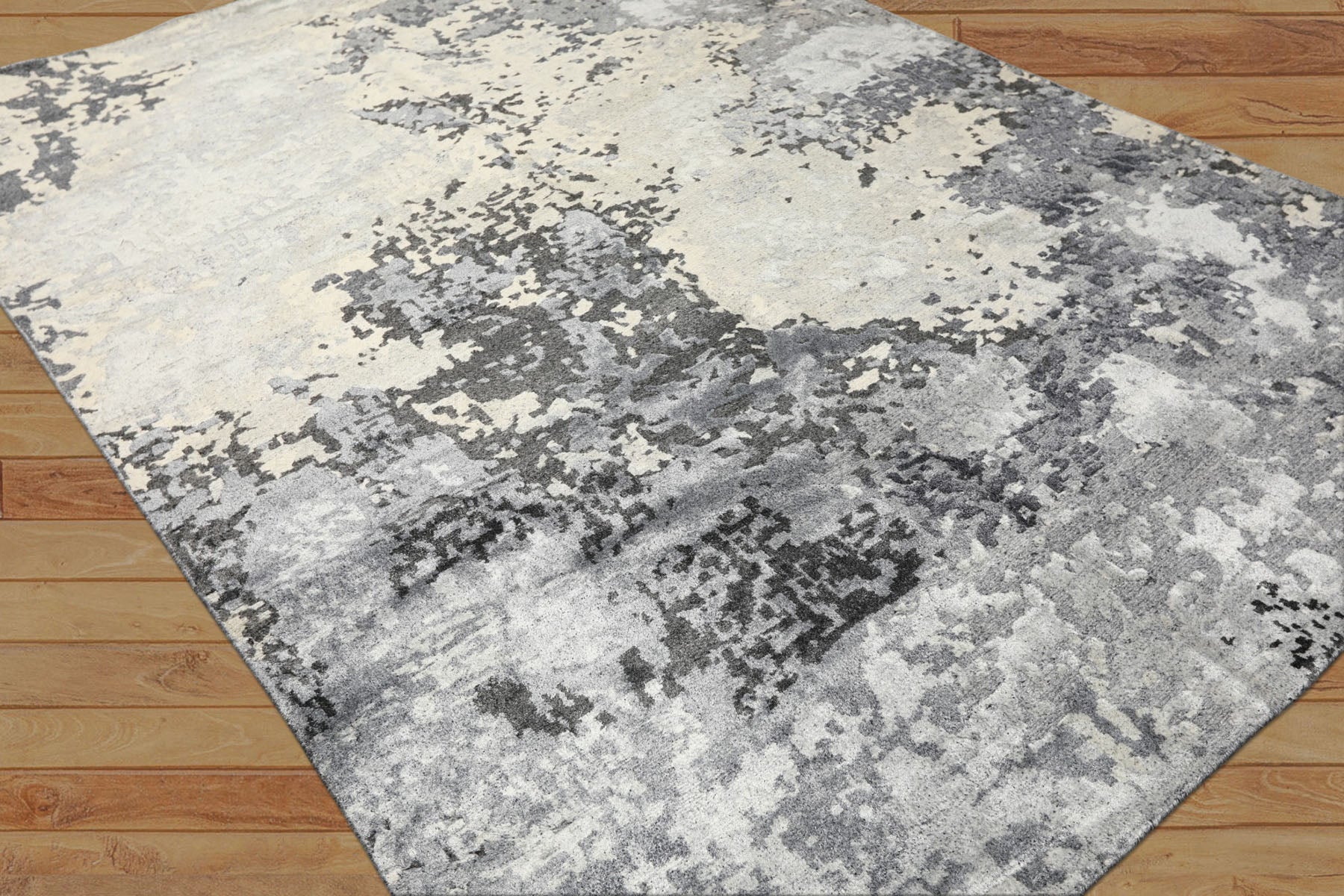 6x9 Ivory, Gray, Graphite Color Hand Knotted Sherpa Wool & Bamboo Silk Modern & Contemporary Oriental Rug