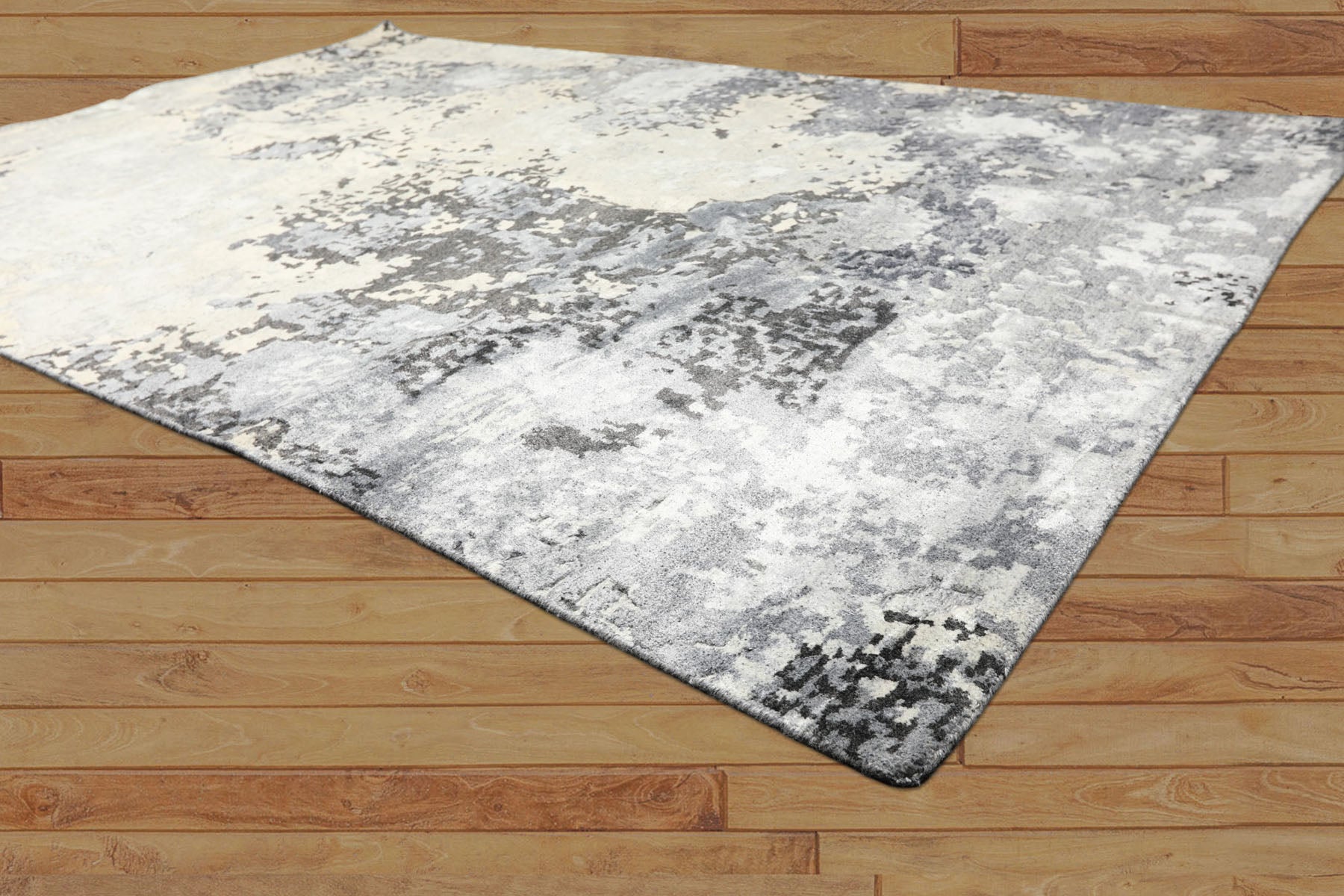 6x9 Ivory, Gray, Graphite Color Hand Knotted Sherpa Wool & Bamboo Silk Modern & Contemporary Oriental Rug