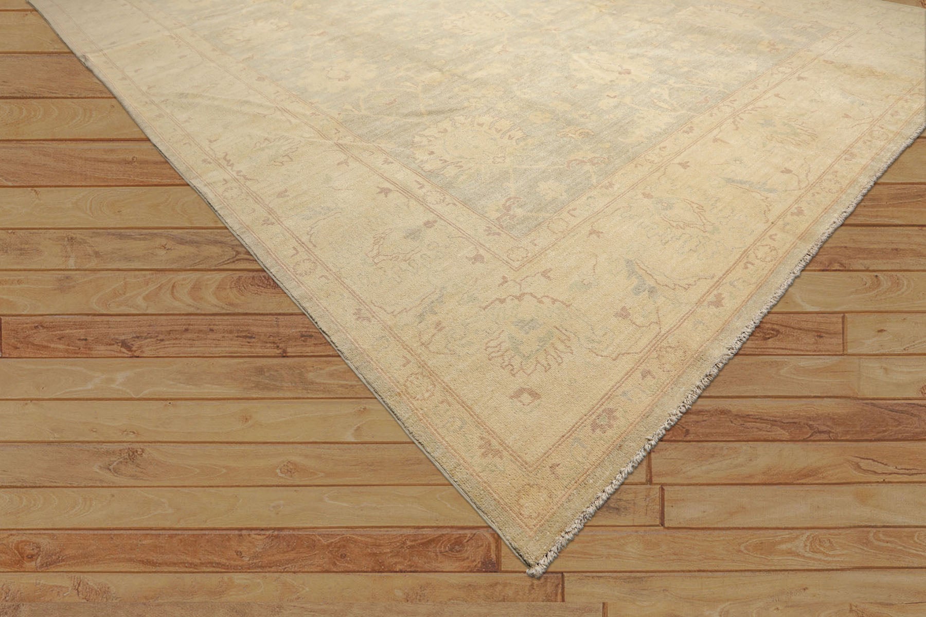 10x14 Mint, Beige, Sage Color Hand Knotted Chobi Peshawar Wool Traditional Oriental Rug