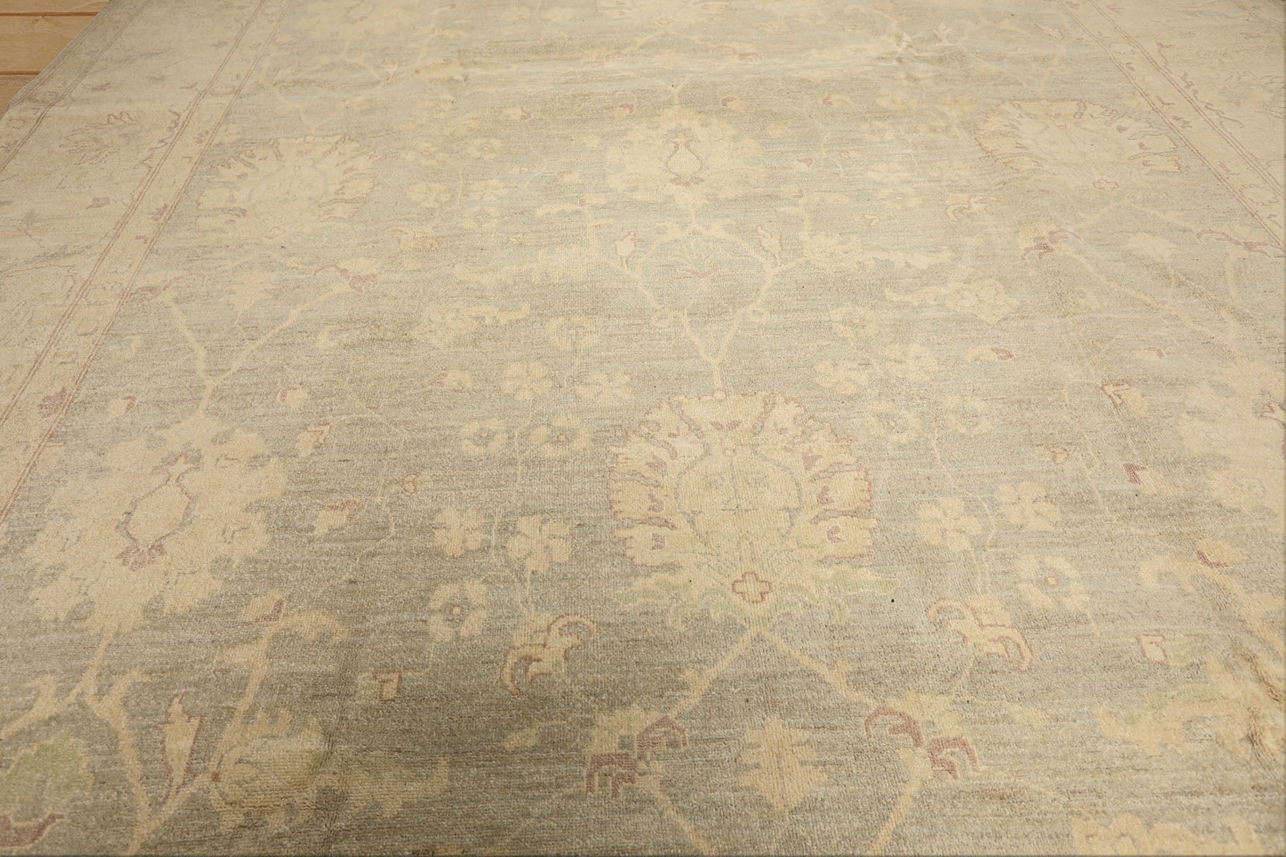 10x14 Mint, Beige, Sage Color Hand Knotted Chobi Peshawar Wool Traditional Oriental Rug