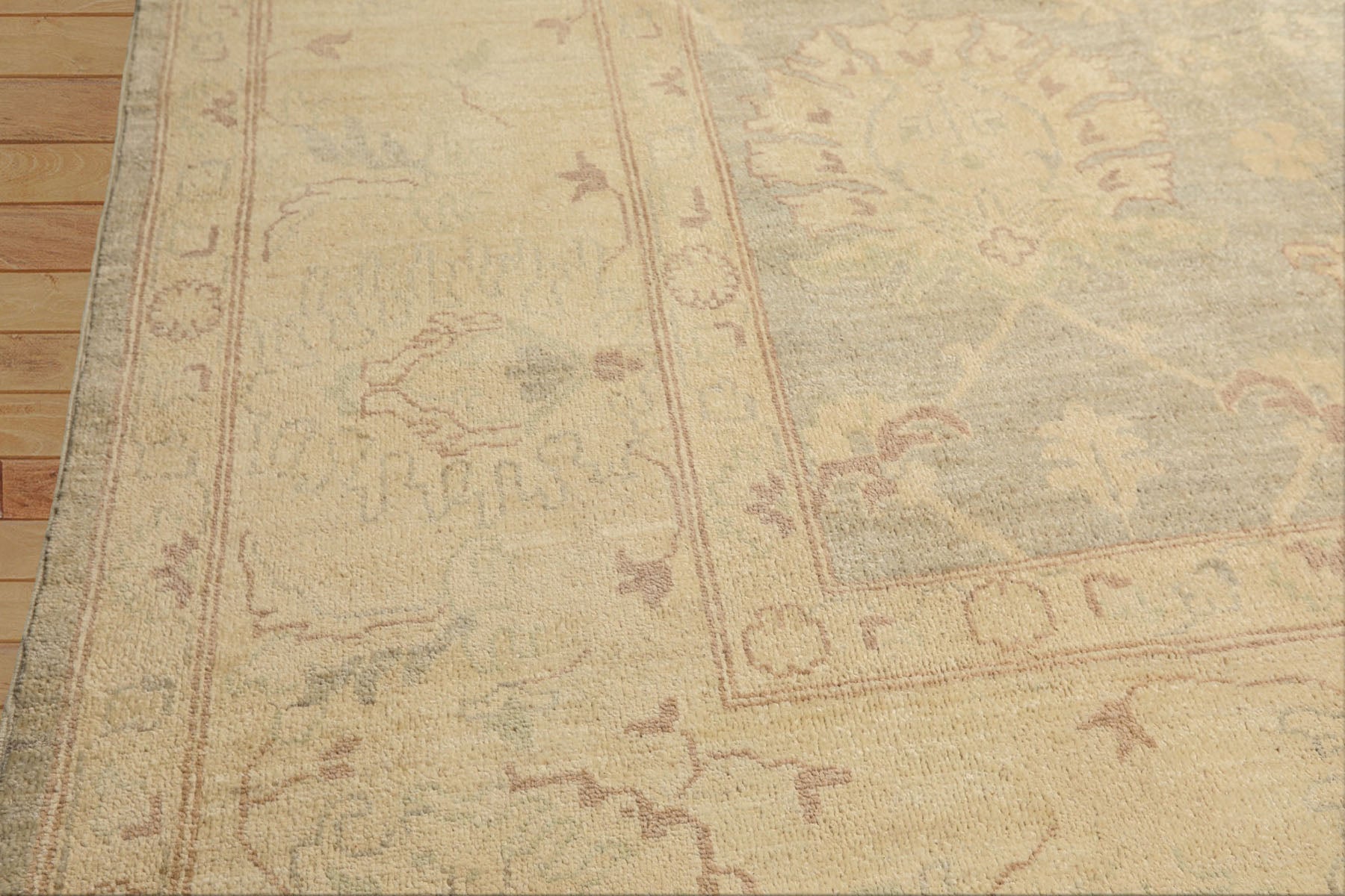 10x14 Mint, Beige, Sage Color Hand Knotted Chobi Peshawar Wool Traditional Oriental Rug