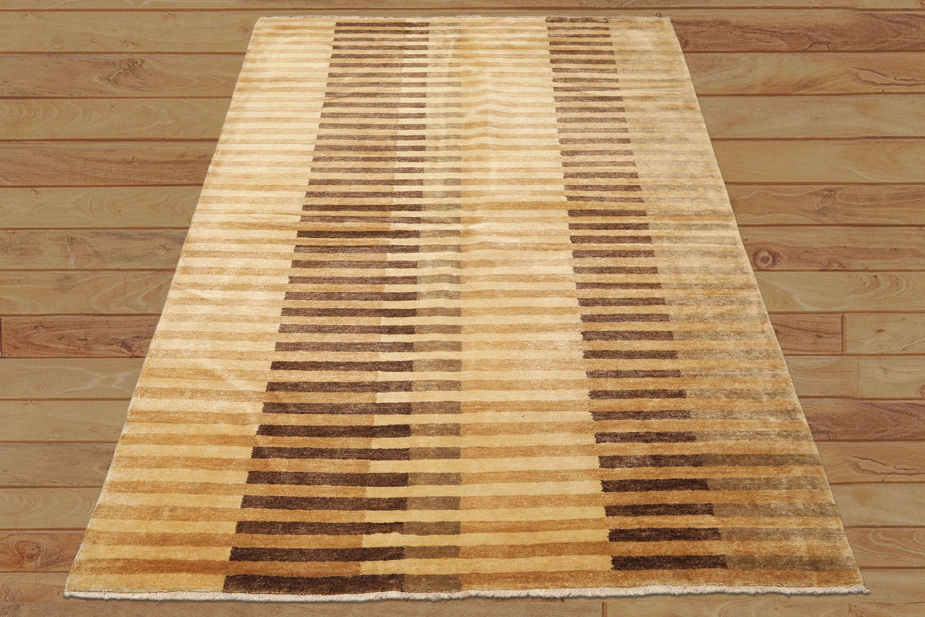 6x9 Beige, Gold, Brown Color Hand Knotted Tibetan Wool Modern & Contemporary Oriental Rug