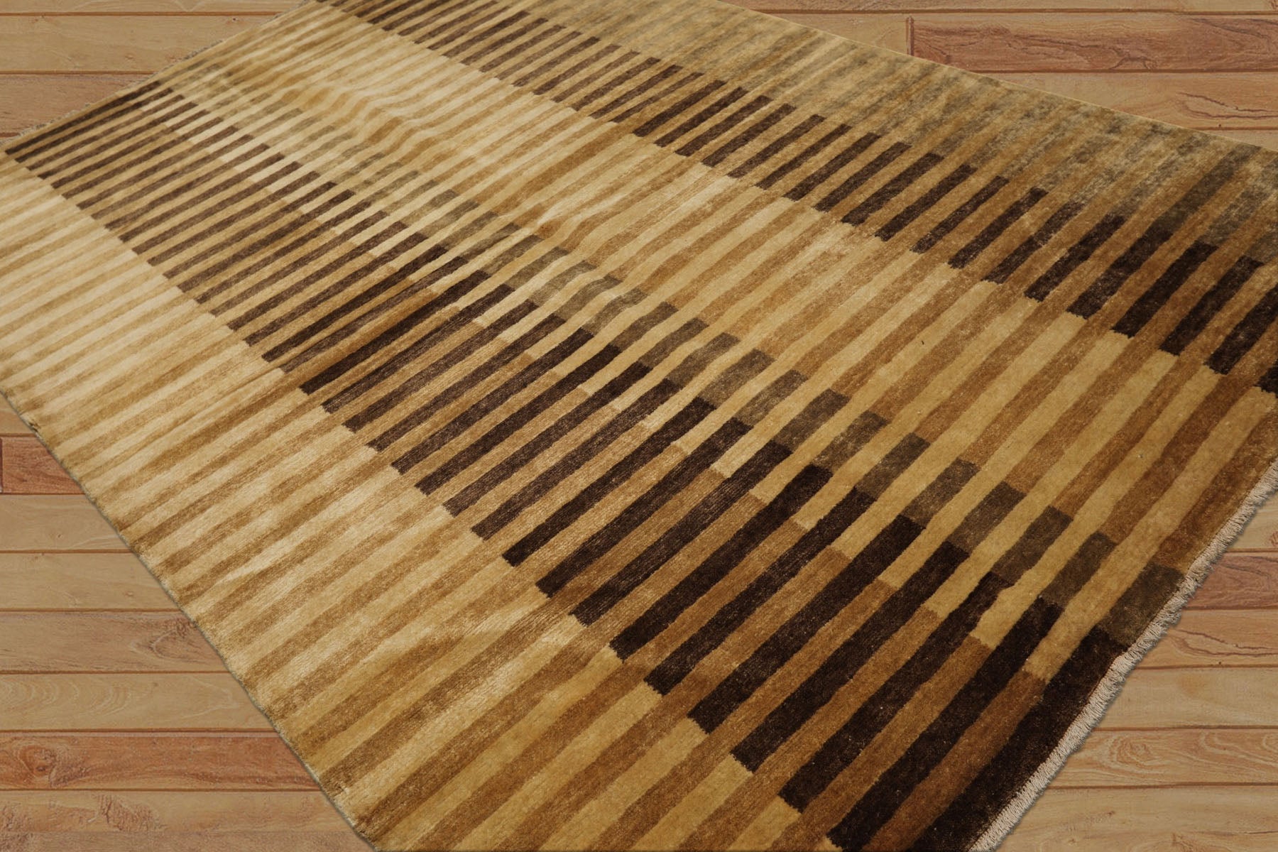6x9 Beige, Gold, Brown Color Hand Knotted Tibetan Wool Modern & Contemporary Oriental Rug