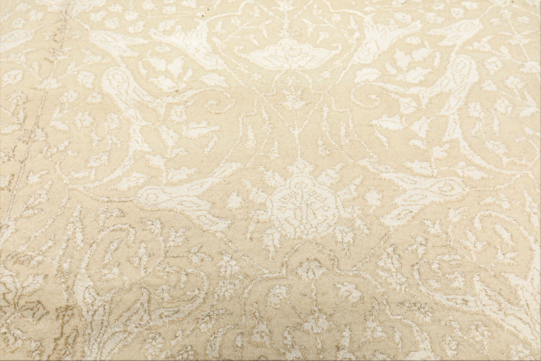 9x12 Tone on Tone Ivory, , Color Hand Knotted Tibetan Wool & Bamboo Silk Transitional Oriental Rug
