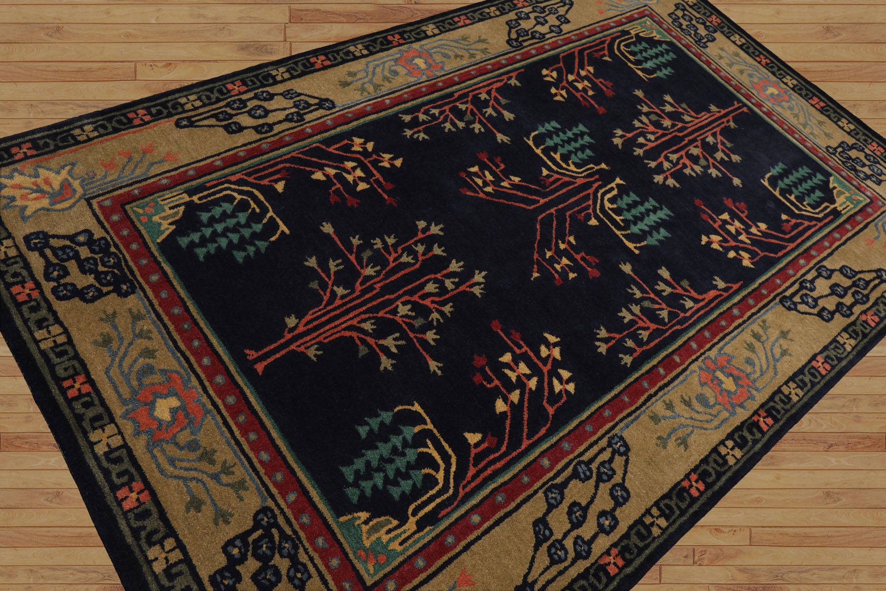 LoomBloom Multi Size Midnight Blue Wool Donegal Hand Tufted Arts & Crafts Oriental Rug