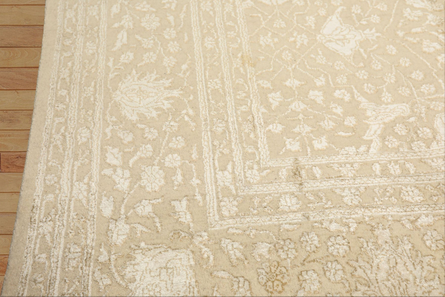 9x12 Tone on Tone Ivory, , Color Hand Knotted Tibetan Wool & Bamboo Silk Transitional Oriental Rug