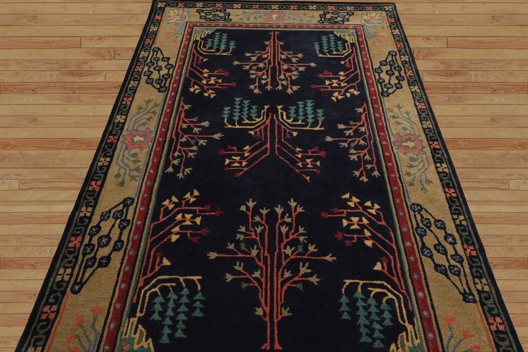 LoomBloom Multi Size Midnight Blue Wool Donegal Hand Tufted Arts & Crafts Oriental Rug