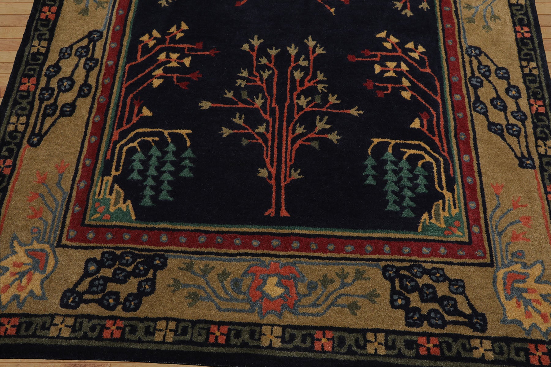 LoomBloom Multi Size Midnight Blue Wool Donegal Hand Tufted Arts & Crafts Oriental Rug