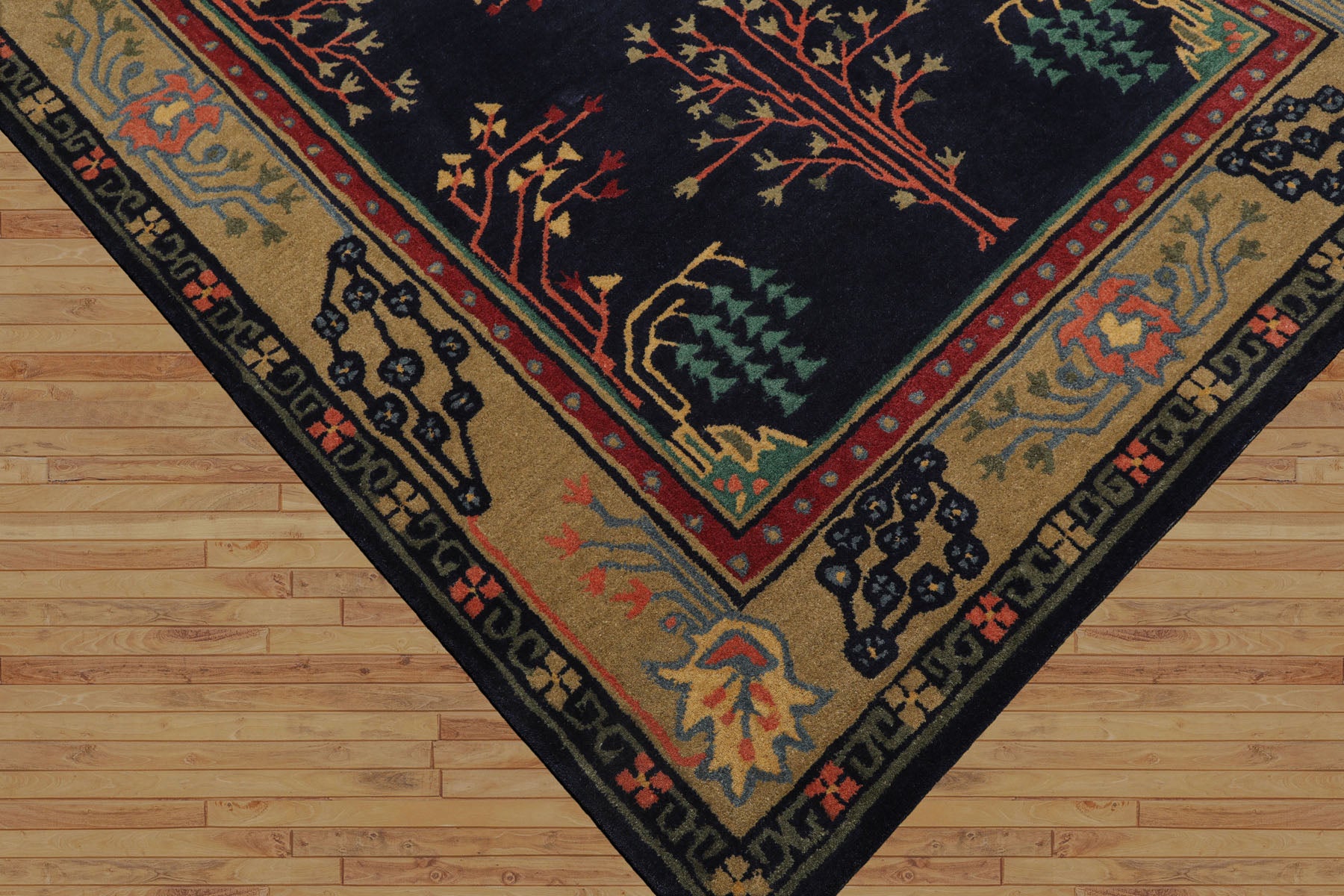 LoomBloom Multi Size Midnight Blue Wool Donegal Hand Tufted Arts & Crafts Oriental Rug