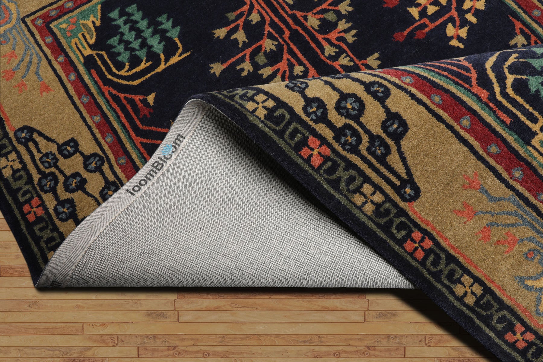 LoomBloom Multi Size Midnight Blue Wool Donegal Hand Tufted Arts & Crafts Oriental Rug