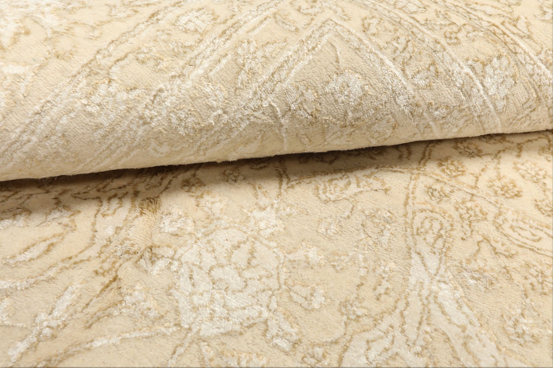 9x12 Tone on Tone Ivory, , Color Hand Knotted Tibetan Wool & Bamboo Silk Transitional Oriental Rug