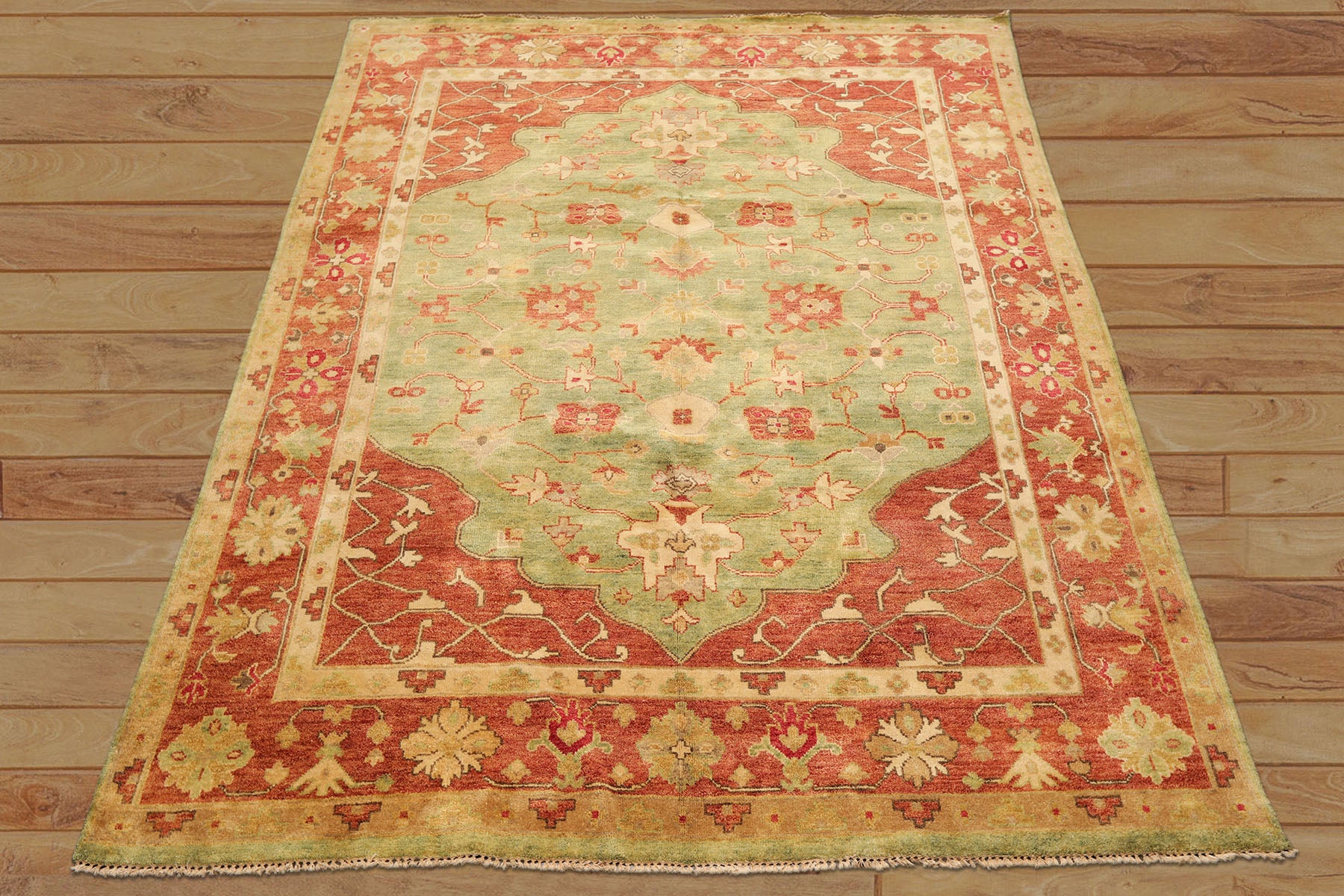 8x10 Lime, Rust, Ivory Color Hand Knotted Oushak Wool Traditional Oriental Rug