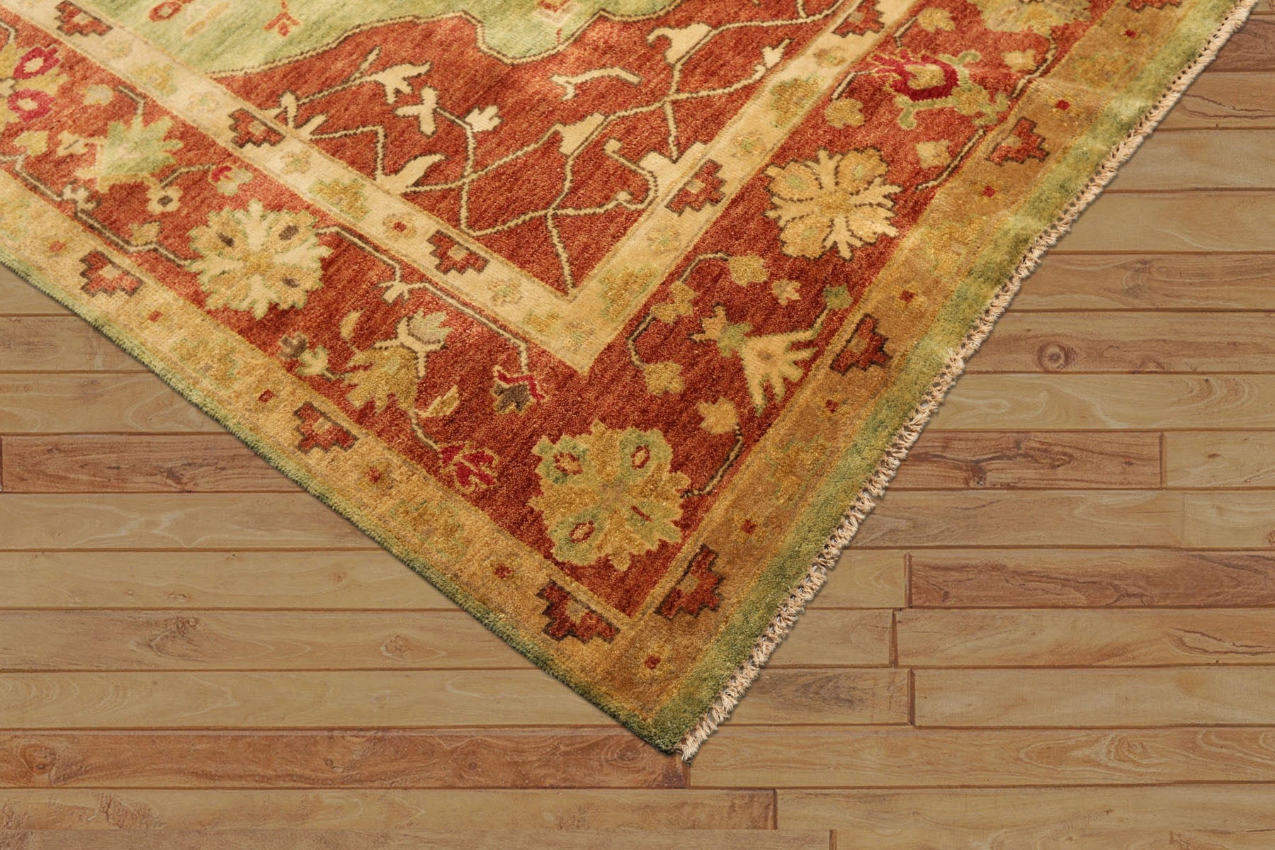 8x10 Lime, Rust, Ivory Color Hand Knotted Oushak Wool Traditional Oriental Rug