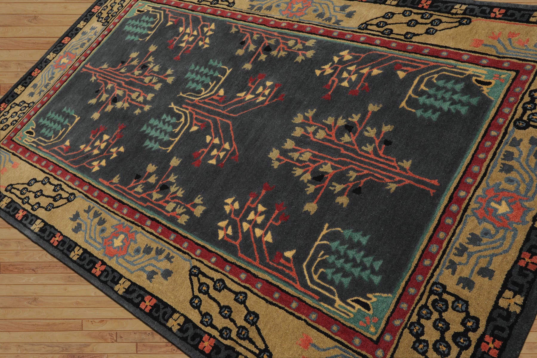 LoomBloom Multi Size Graphite Wool Hand Tufted Donegal Arts & Crafts Oriental Rug