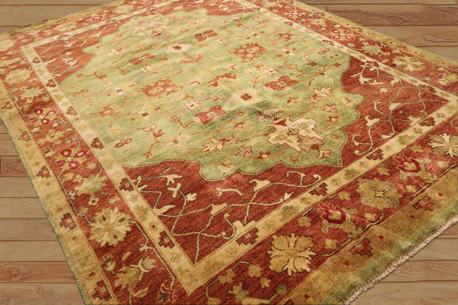 8x10 Lime, Rust, Ivory Color Hand Knotted Oushak Wool Traditional Oriental Rug