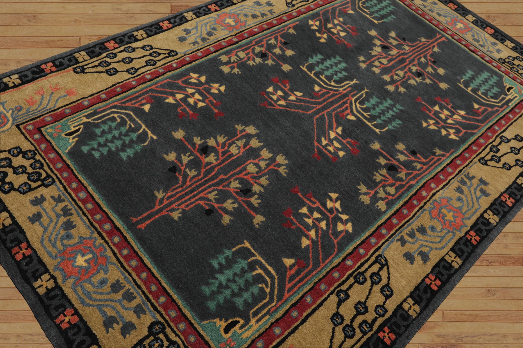 LoomBloom Multi Size Graphite Wool Hand Tufted Donegal Arts & Crafts Oriental Rug