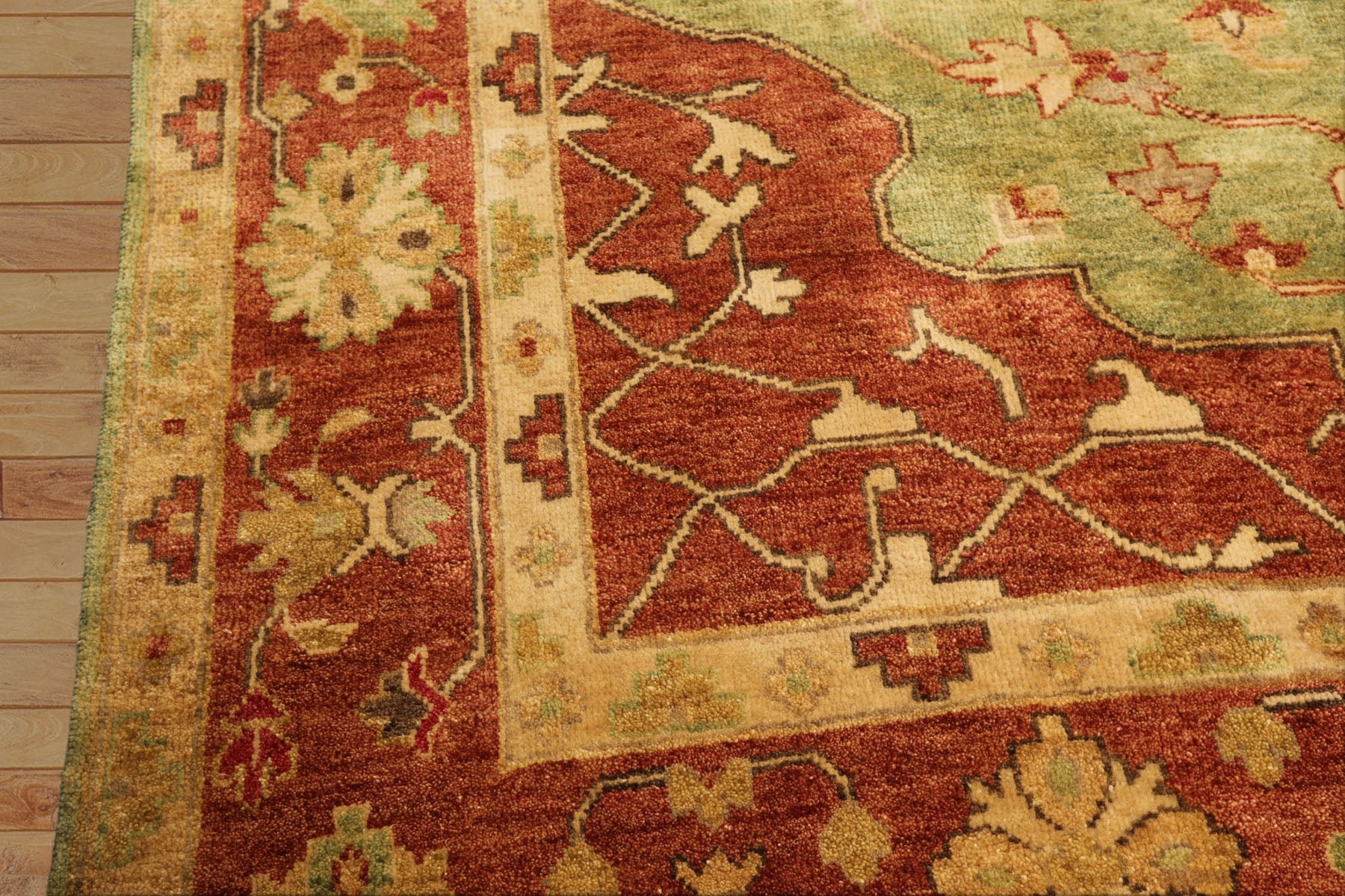 8x10 Lime, Rust, Ivory Color Hand Knotted Oushak Wool Traditional Oriental Rug