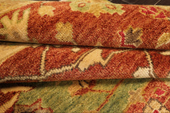 8x10 Lime, Rust, Ivory Color Hand Knotted Oushak Wool Traditional Oriental Rug