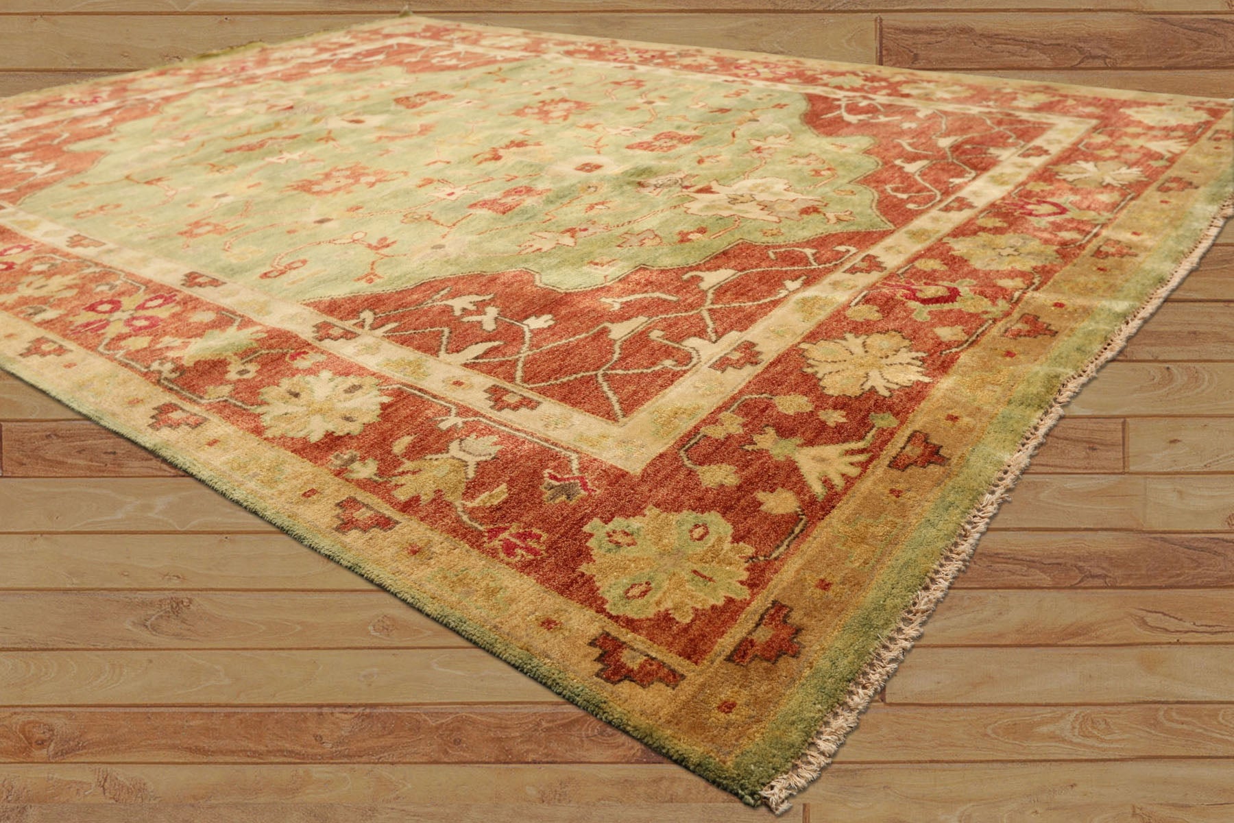 8x10 Lime, Rust, Ivory Color Hand Knotted Oushak Wool Traditional Oriental Rug