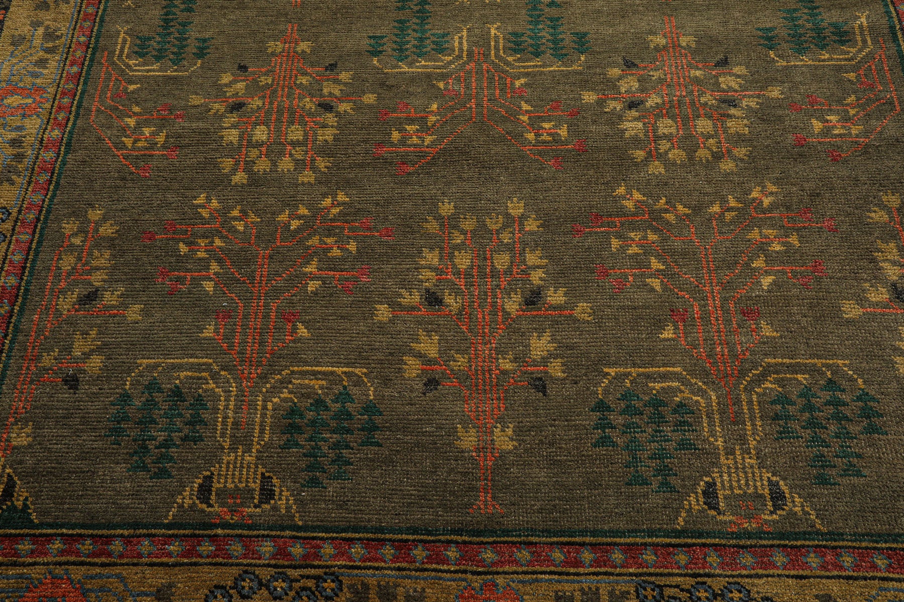 LoomBloom Multi Size Green Wool Hand Knotted Donegal Arts & Crafts Oriental Rug