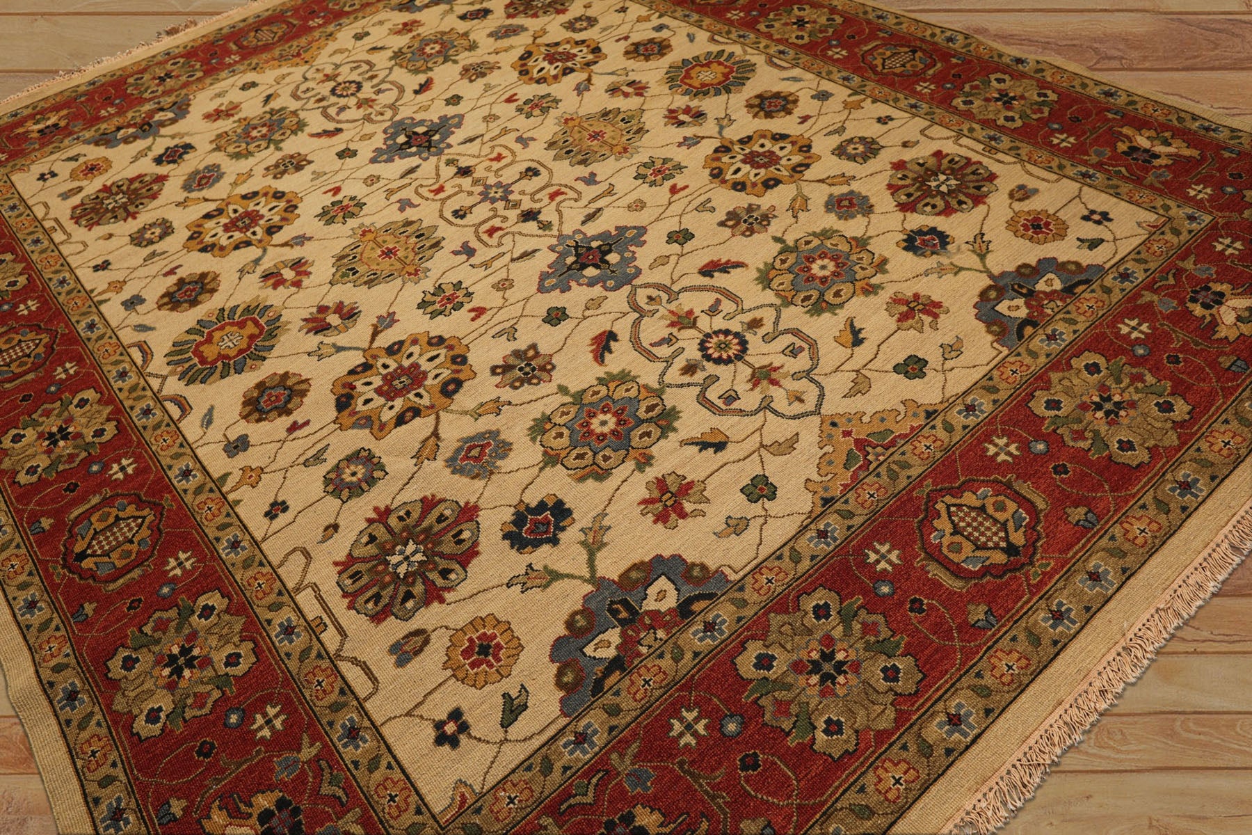 8x10 Beige, Gold, Sage Color Hand Knotted Soumak Wool Traditional Oriental Rug
