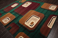 8x10 Green, Burgundy, Ivory Color Machine Made All-Over Polypropylene Contemporary Oriental Rug