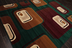 8x10 Green, Burgundy, Ivory Color Machine Made All-Over Polypropylene Contemporary Oriental Rug