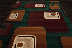 8x10 Green, Burgundy, Ivory Color Machine Made All-Over Polypropylene Contemporary Oriental Rug
