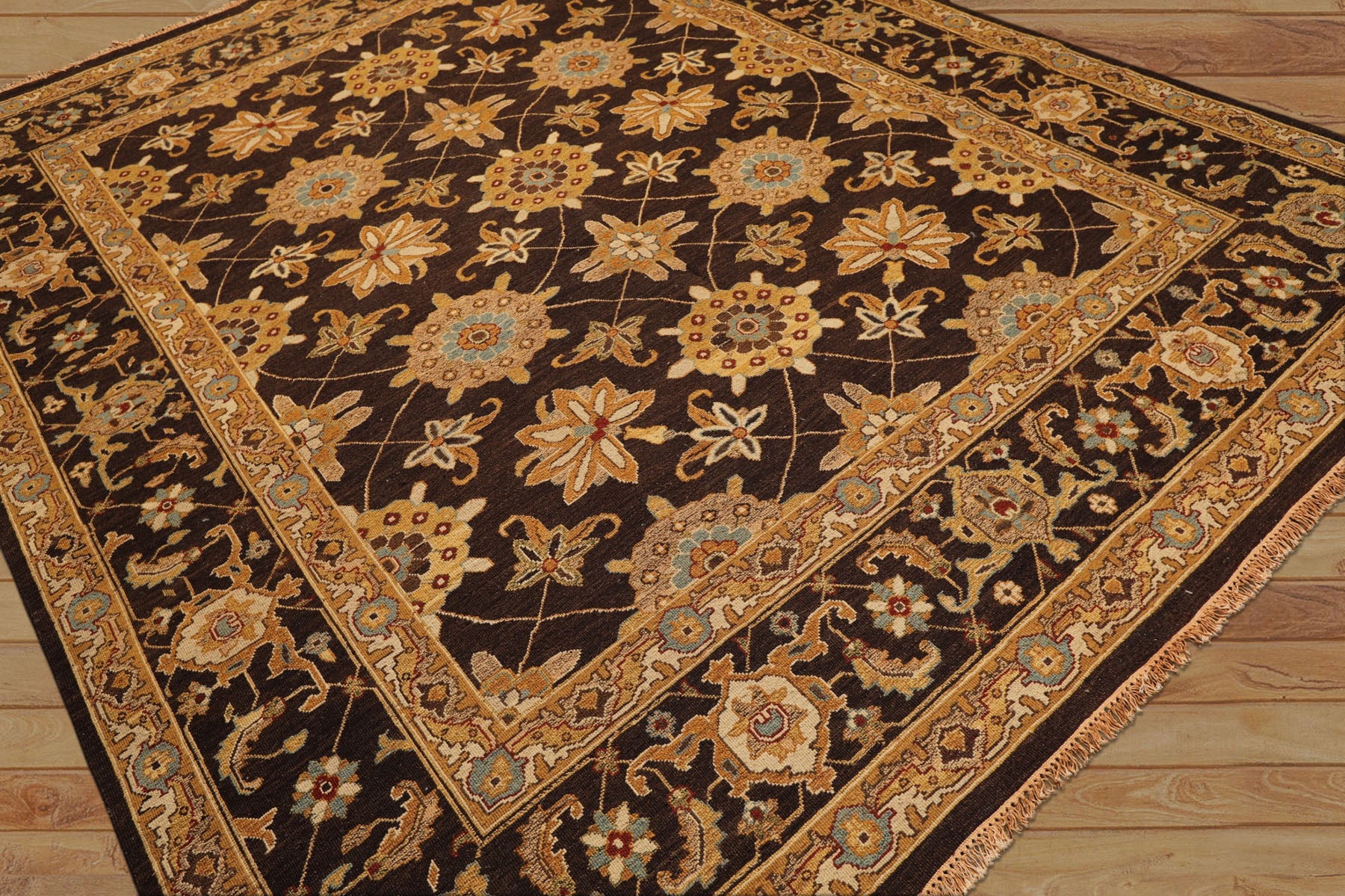 8x10 Chocolate, Gold, Turquoise Color Hand Knotted Soumak Wool Traditional Oriental Rug