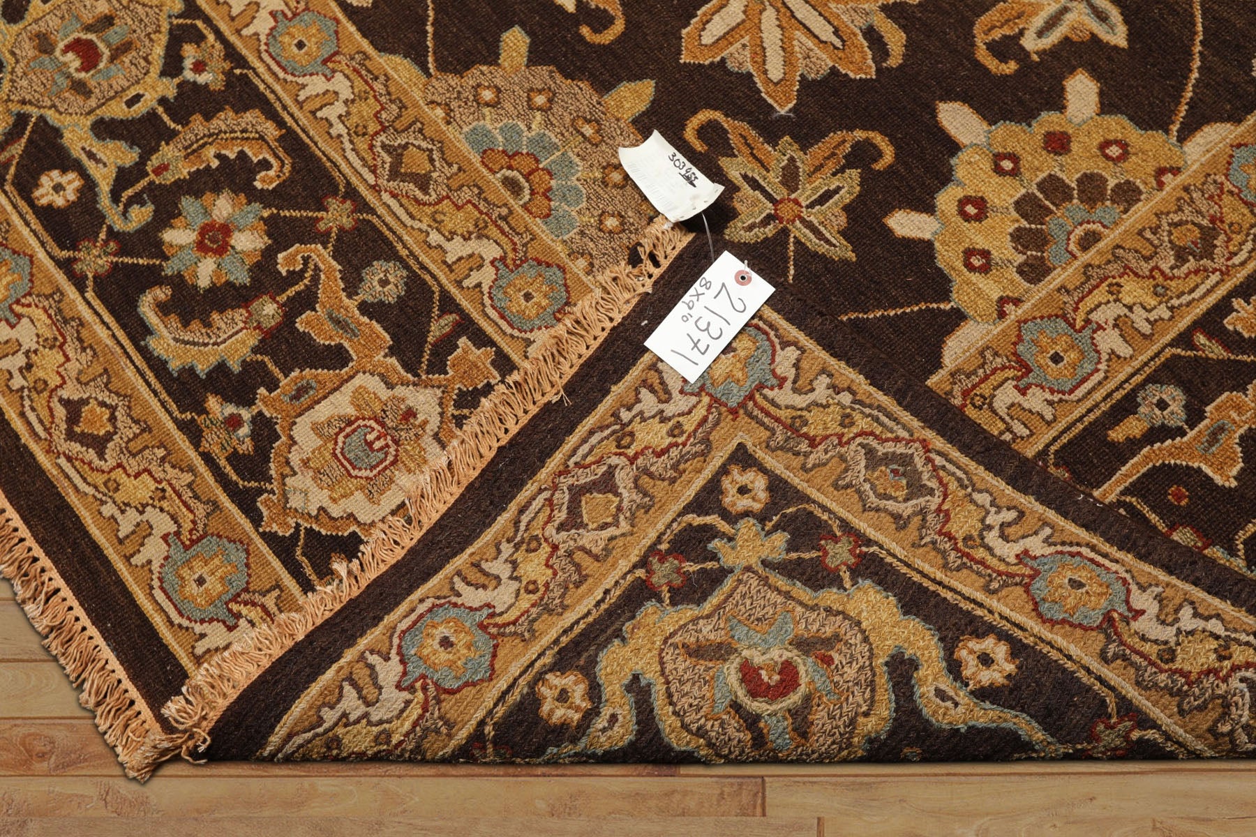8x10 Chocolate, Gold, Turquoise Color Hand Knotted Soumak Wool Traditional Oriental Rug
