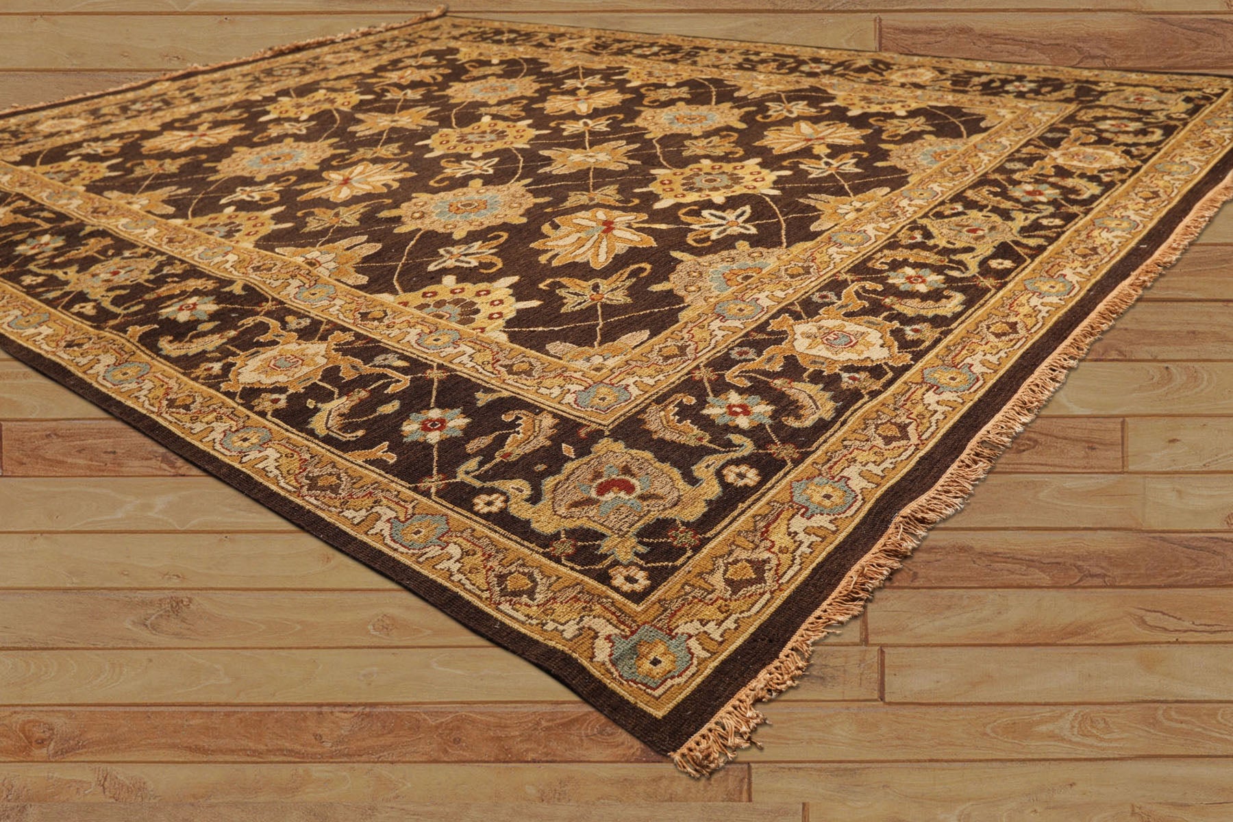 8x10 Chocolate, Gold, Turquoise Color Hand Knotted Soumak Wool Traditional Oriental Rug