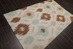 5x7 Beige, Tan, Aqua Color Hand Tufted Ikat 100% Wool Contemporary Oriental Rug