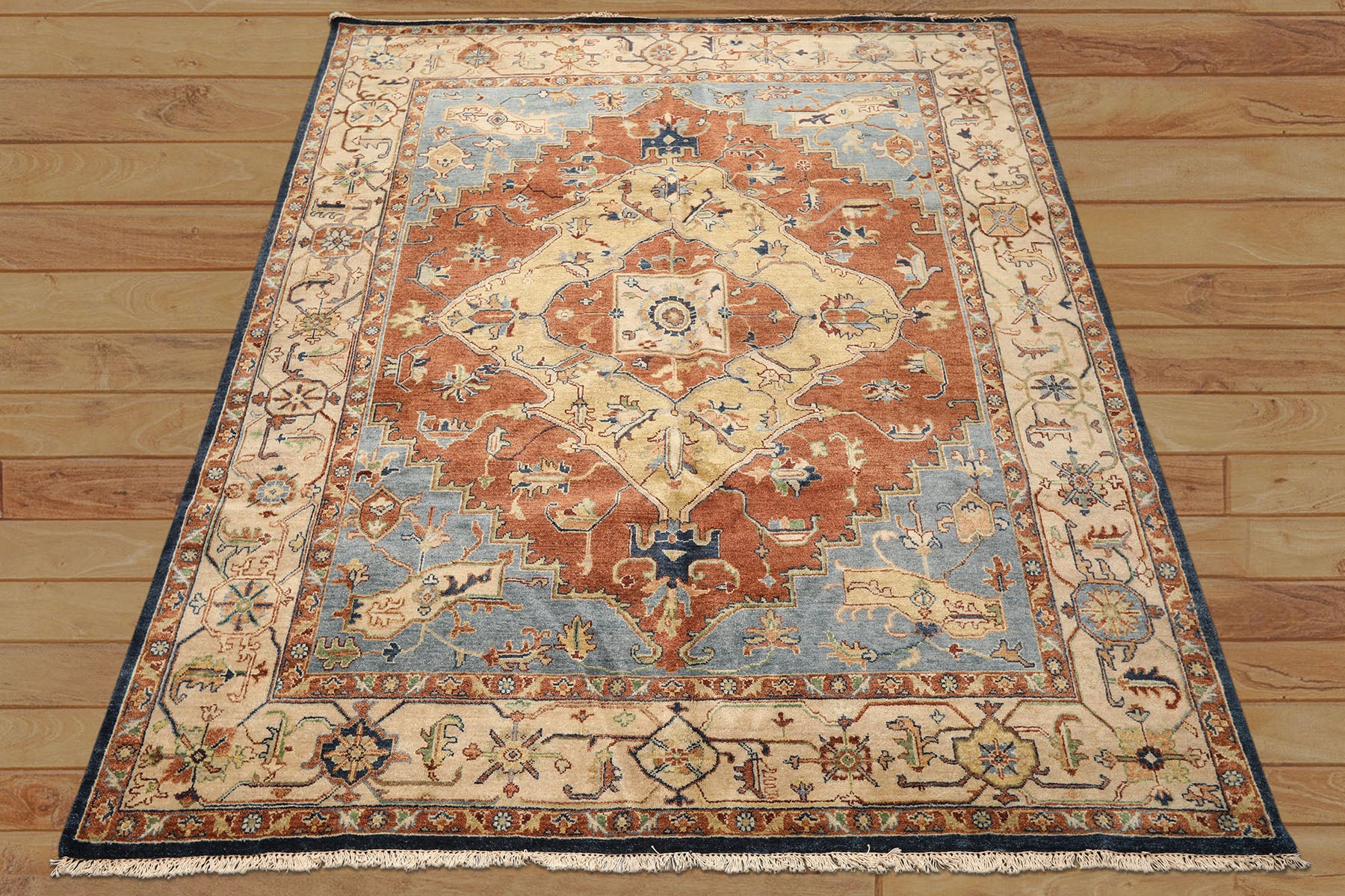 8x10 Rust, Gold, Beige Color Hand Knotted Heriz Wool Traditional Oriental Rug