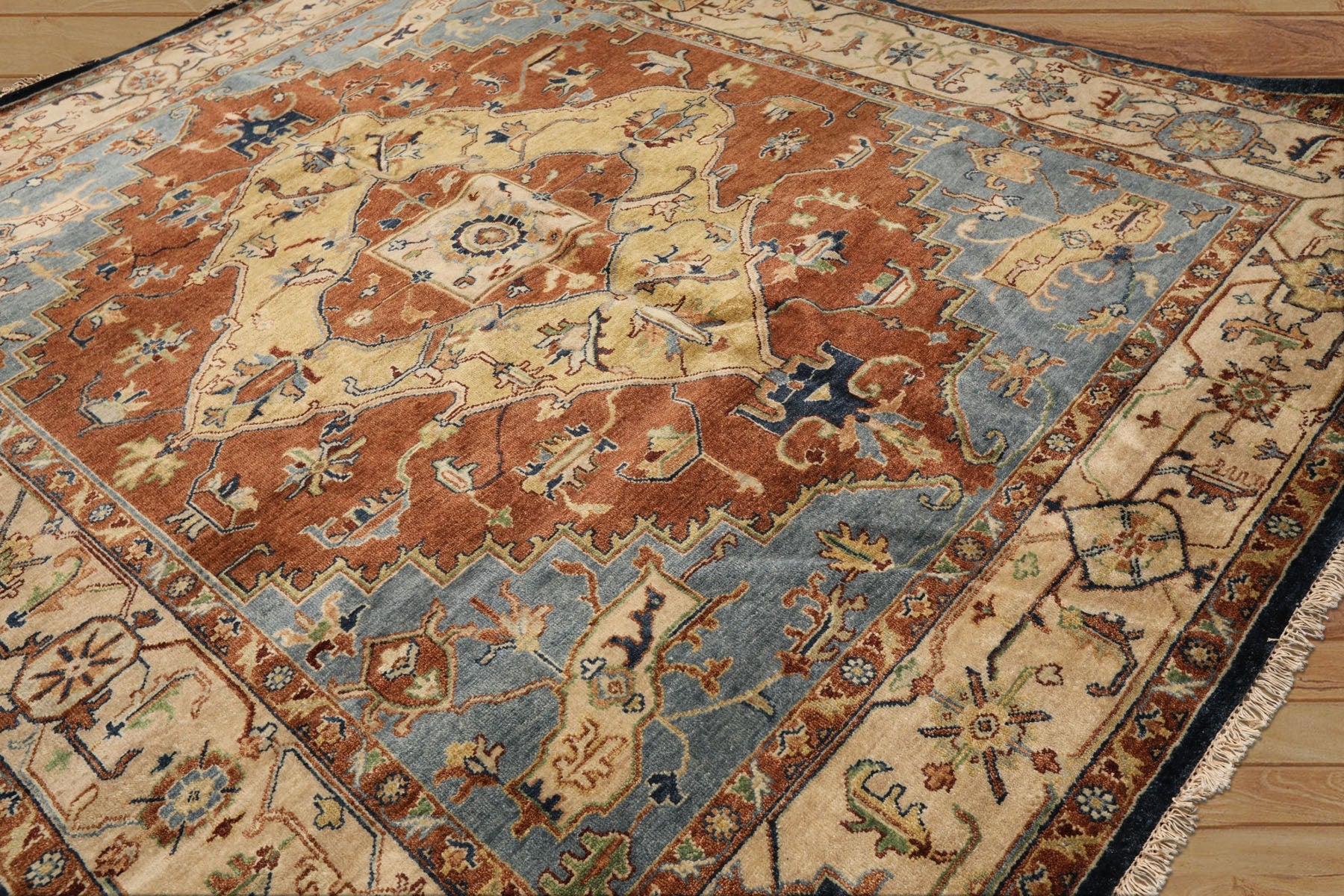 8x10 Rust, Gold, Beige Color Hand Knotted Heriz Wool Traditional Oriental Rug
