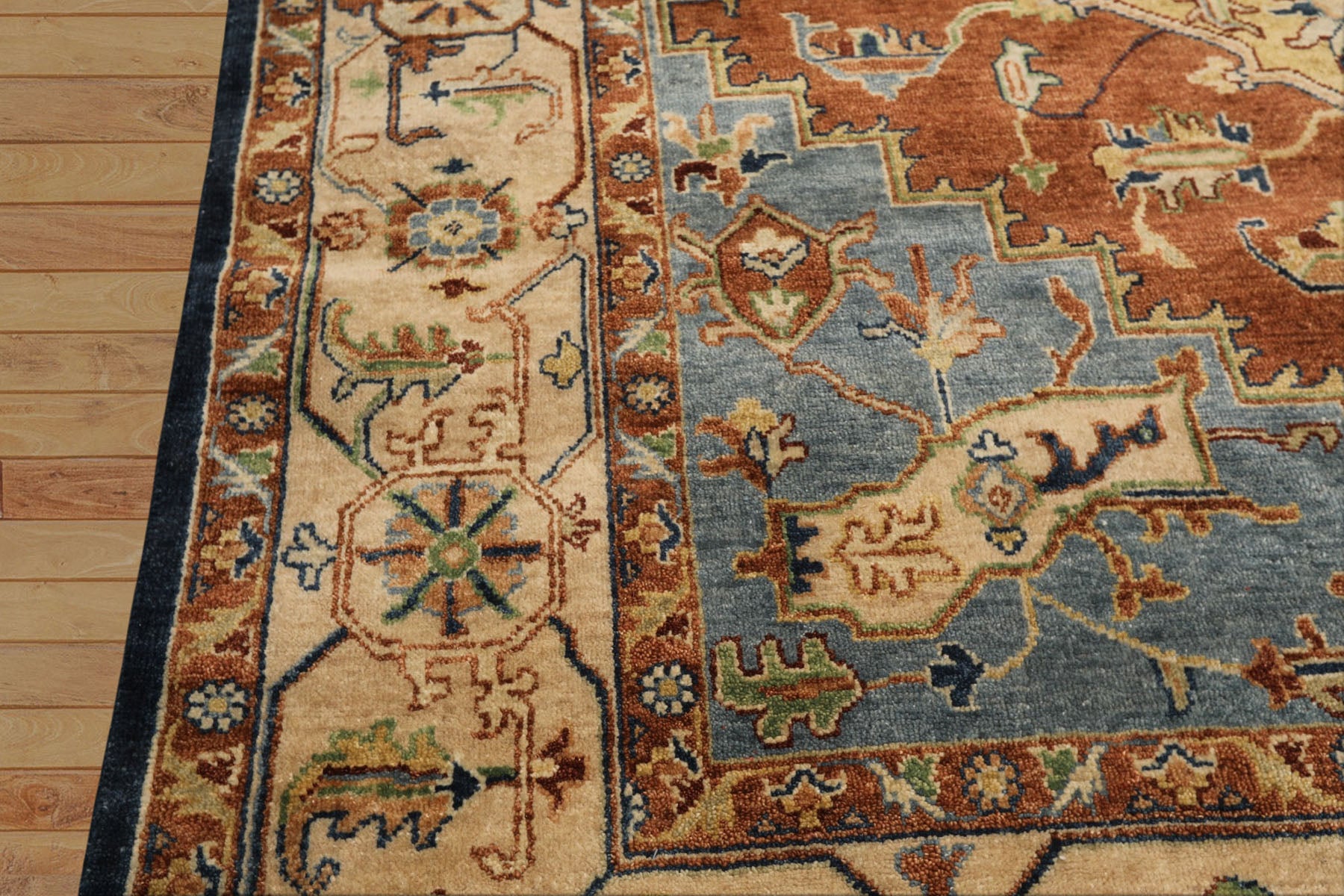 8x10 Rust, Gold, Beige Color Hand Knotted Heriz Wool Traditional Oriental Rug