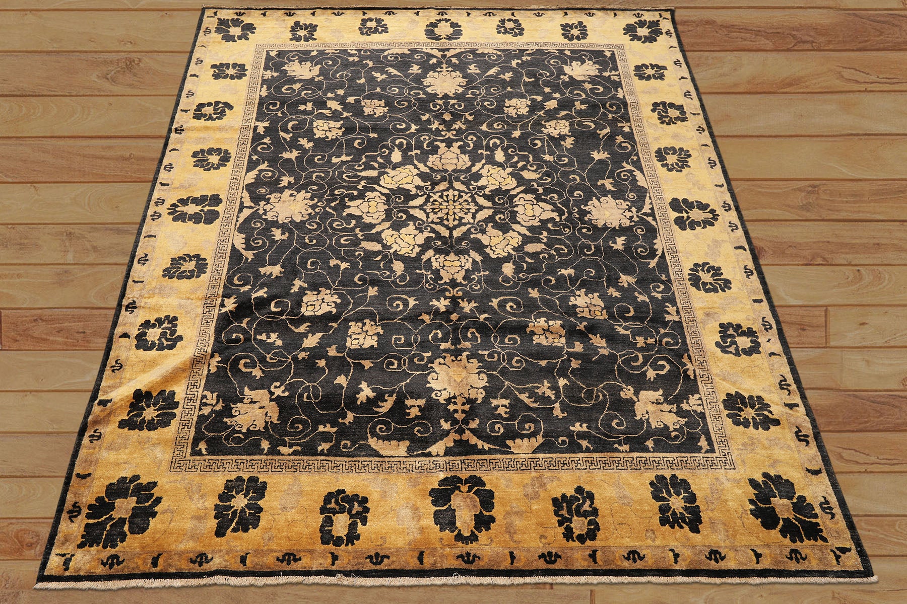 8x10 Charcoal, Gold, Tan Color Hand Knotted Oushak Wool Traditional Oriental Rug